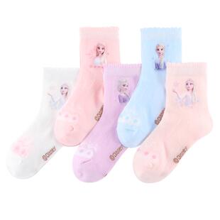 迪士尼女童春夏季抗菌袜子网眼薄款公主中筒棉袜儿童花边白色短袜