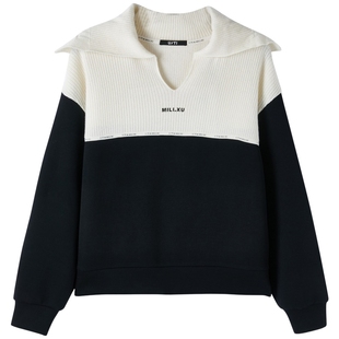 U/TI联名款拼色海军领拼色卫衣女百搭学院风上衣尤缇时尚秋季新款