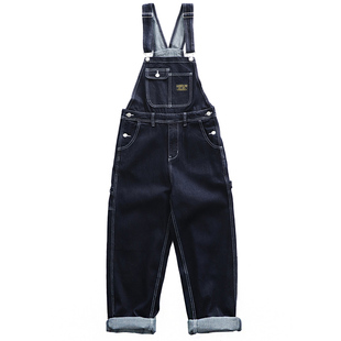 vintage背带裤宽松阔腿工装裤条纹阿美咔叽复古丹宁牛仔连体裤男