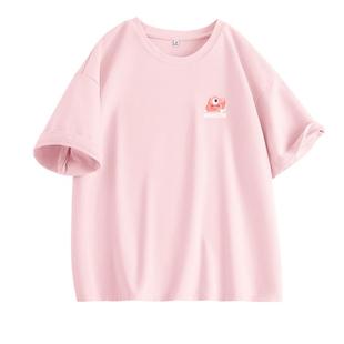 班尼路粉色短袖女t恤2026新款夏季大码宽松印花半袖体恤纯棉上衣M