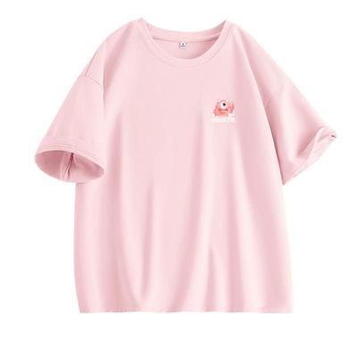 班尼路粉色短袖女t恤2026新款夏季大码宽松印花半袖体恤纯棉上衣M