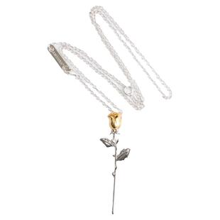 一休老银匠925纯银镀金烤瓷玫瑰花项链ambush锁骨链吊坠情侣男女