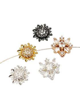 18K包金保色银色镶嵌锆石向日葵太阳花隔珠diy手链项链饰品配件