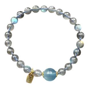 瓦萨比天然水晶灰月光石海蓝宝设计女款手链2025新款梦幻蓝饰品女