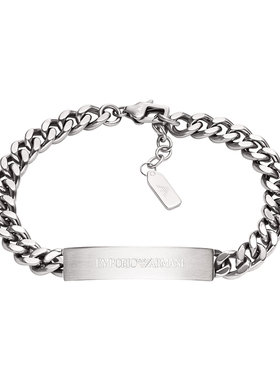 【自营】春季新品Armani阿玛尼钢质男士手链银色简约粗链男生礼物