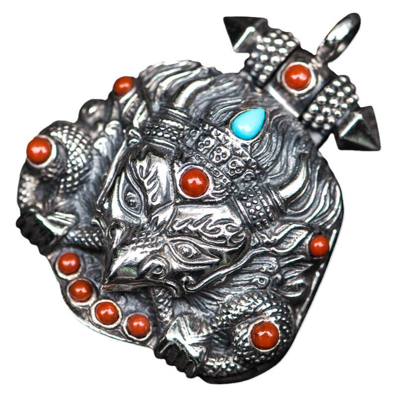 仓吉手工s925金鹏男士藏八宝银饰