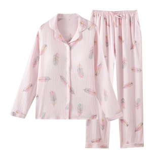 女高个子纯棉双层纱布带胸垫睡衣180加长婴儿棉纱家居服175大长腿