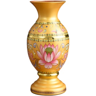 珐琅彩供佛花瓶佛堂观音一对家用寺庙莲花佛具小号佛前插花供花瓶