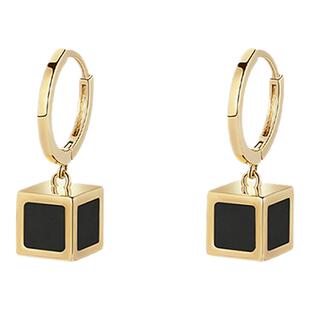 黑金撞色方块耳环女小巧精致耳扣耳圈2026新款爆款轻奢高级感耳饰