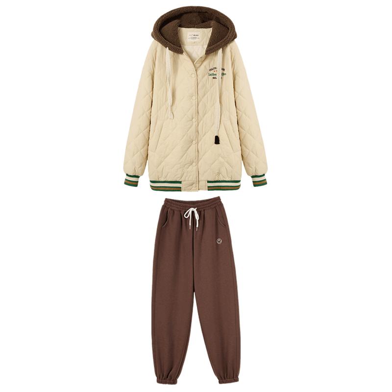 棉服外套高初中学生2026冬季新大童棒球服少女棉袄菱形格棉衣套装