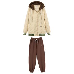 棉服外套高初中学生2026冬季新大童棒球服少女棉袄菱形格棉衣套装