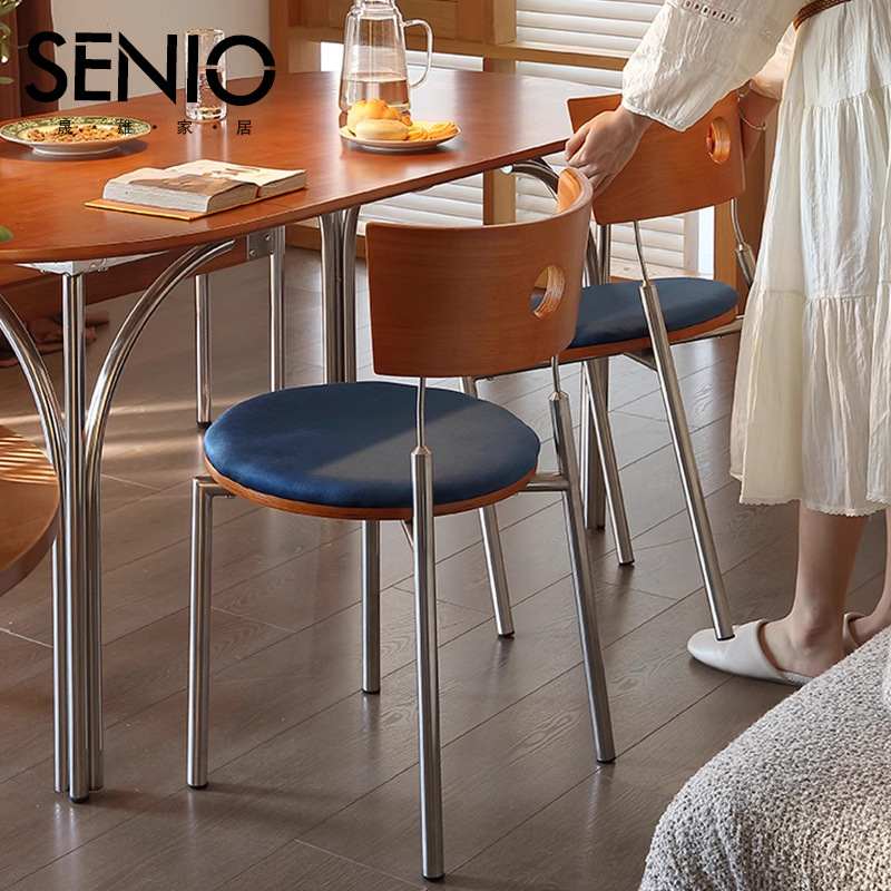 中古餐椅北欧实木餐桌椅设计师椅子侘咖啡厅网法式感红高级复古寂