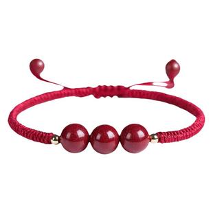 本命年马年红绳手链女生天然朱砂手串手绳编织礼物好运珠护身符