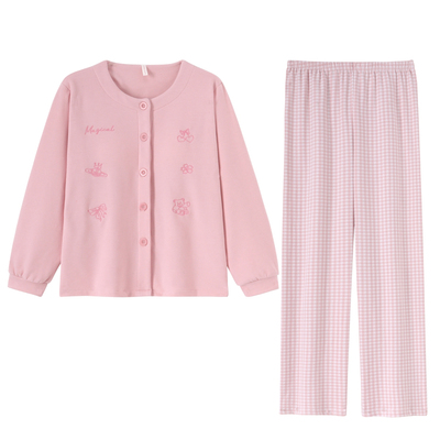 新款甜美蝴蝶结磨毛德绒睡衣套装