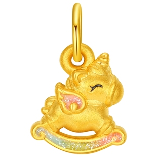 潮宏基趣玩独角兽黄金吊坠足金挂坠转运珠硬金珐琅马上有钱生肖马