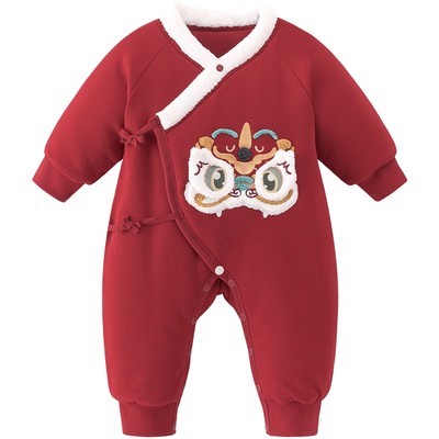 新生儿夹棉保暖绑带连体哈衣冬季