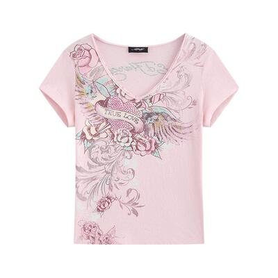 EdHardy樱花粉女士修身短袖T恤
