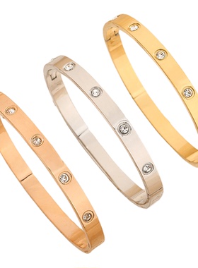 卡家钛钢满钻开口手镯轻奢通勤