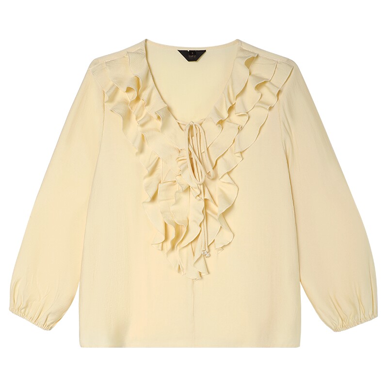 白鹿语法式甜美V领荷叶边衬衣