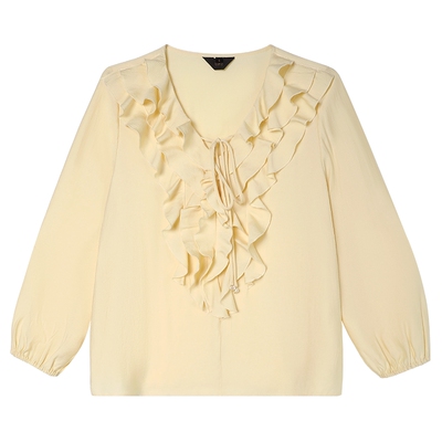 白鹿语法式甜美V领荷叶边衬衣