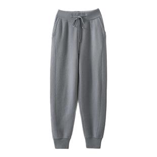 纯绒四平加厚运动裤男冬季针织100纯羊绒裤外穿加厚休闲裤束脚裤