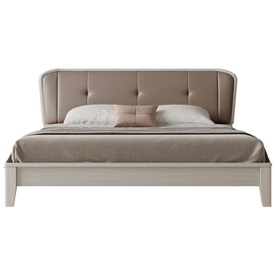 双虎白蜡木实木床现代简约主卧大床头层牛皮家用卧室双人床SM106