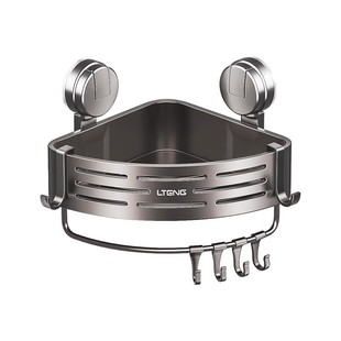 枪灰吸盘卫生间三角置物架免打孔浴室壁挂洗手间收纳架水槽沥水袋