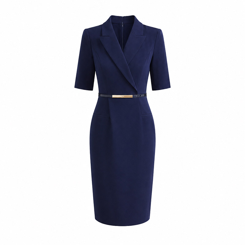 诗璐雅V领时尚职场气质连衣裙夏