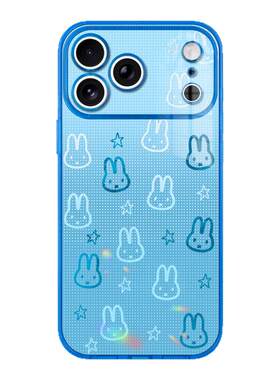 benefit渐变蓝星星兔子头像适用于iphone17promax苹果16PRO晶盾磁吸手机壳15新款13套14冰川纹12防摔彩色边框