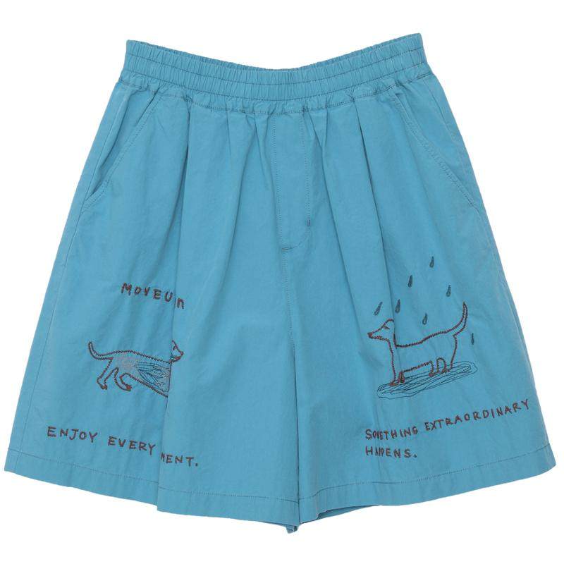 MOVEUP幻走2024夏季新款.FUN系列小狗绣花设计师纯棉休闲短裤女