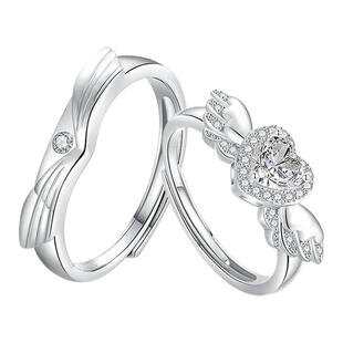 周大生天生翼对活口可调节情侣对戒纯银戒指情人节生日礼物送女友