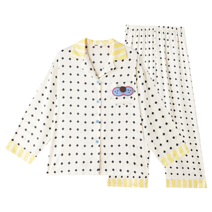 yso【酷猫系列】睡衣女春夏新款卡通冰丝翻领开衫女士家居服A