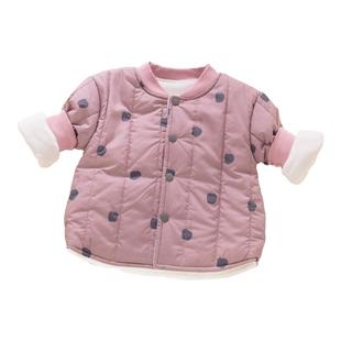 婴儿外套冬装加绒小月龄女宝宝男冬季夹棉上衣加厚小棉袄棉服外穿