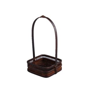 日式竹编小提篮小原流花器花篮果盘 圆形食盒大号 茶道收纳篮竹篮