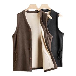 羊毛蚕丝开衫保暖背心男士冬季加绒加厚德绒发热打底内搭吊带内衣