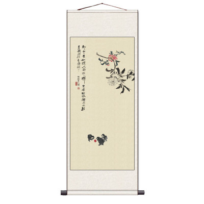齐白石荷花四条屏梅兰竹菊茶楼仿古沙发背景装饰中式挂画丝绸卷轴