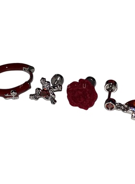 暗红玫瑰十字架钛钢甜酷耳骨钉