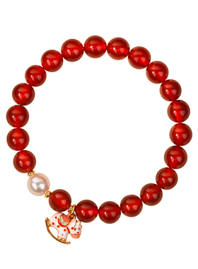 2026马年赵露思同款天然红色玛瑙珍珠手链红玛瑙女款本命年礼物