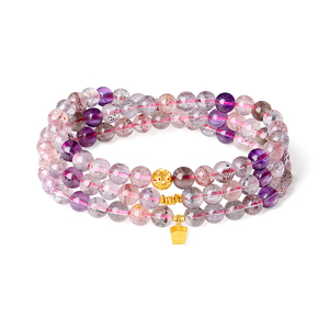 天然水晶手串女超七紫发晶18K金