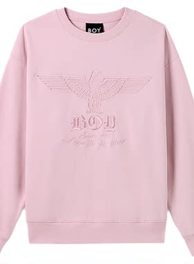 BOYLONDON春季男女同款粉色简约刺绣休闲潮牌圆领长袖卫衣N03804