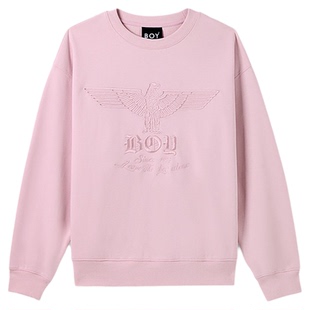 BOYLONDON春季男女同款粉色简约刺绣休闲潮牌圆领长袖卫衣N03804
