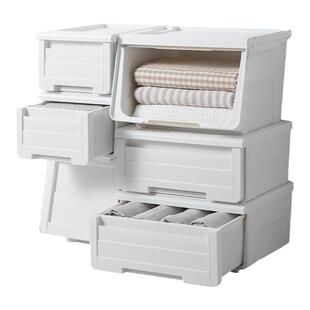 天马收纳箱前开式河马口整理箱塑料玩具衣服储物高处取物收纳盒