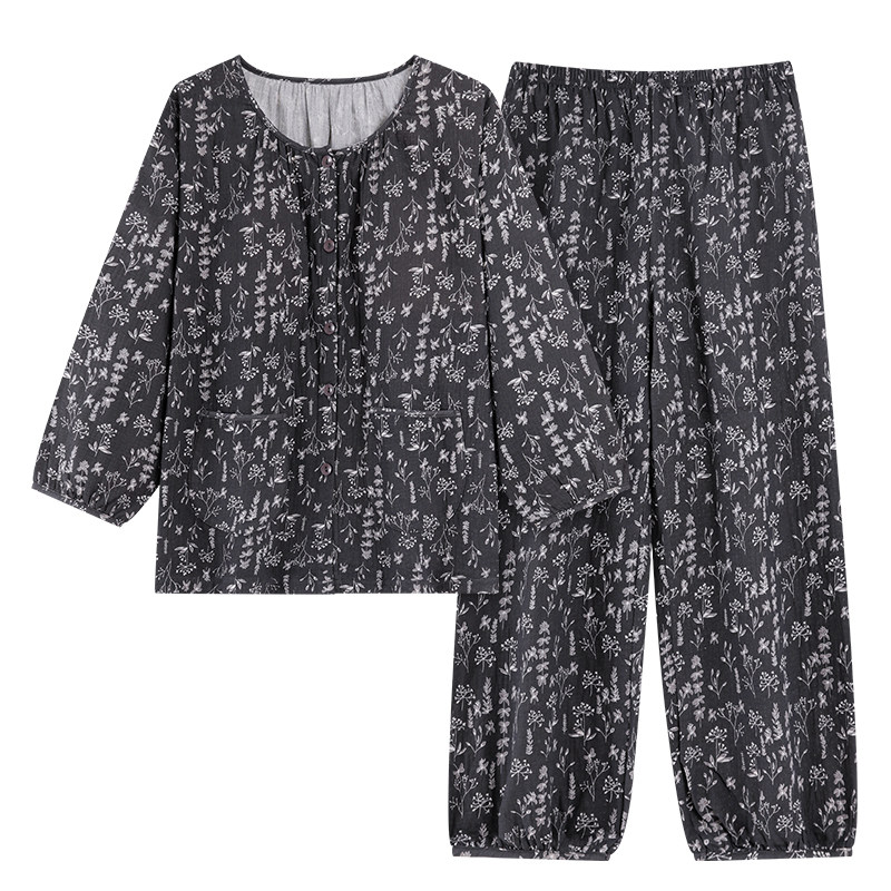 带胸垫睡衣女春季七分袖甜美碎花九分裤可外穿家居服