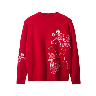 【马到成功】皮皮狗25秋冬新款女士半高领羊绒套衫新年红马年套衫