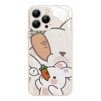 小熊胡萝卜适用iPhone17promax苹果16小米15ultra红米K90新款opporeno14华为pura80pro+玻璃一加15情侣手机壳