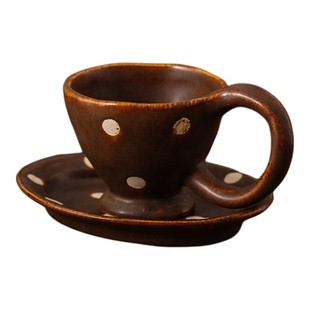 玫瑰家波点复古高级感陶瓷双耳碗甜品水果深盘酸奶碗咖啡杯