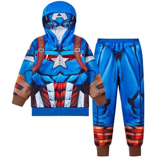 梦幻派对美国队长儿童衣服男童服装冬套装加绒加厚连帽卫衣男孩