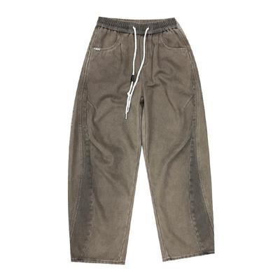 ZPK美式设计感拼接直筒休闲裤