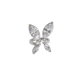 ins潮款夸张闪钻水晶蝴蝶结开口戒指女气质可调节网红食指戒指女