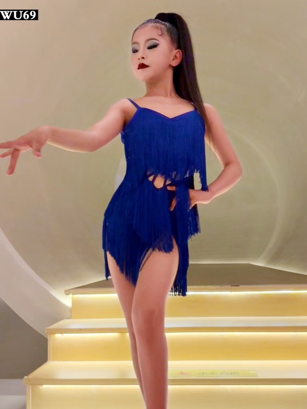 2025新款拉丁舞服高级女童吊带练功服专业儿童表演服舞蹈流苏裙夏
